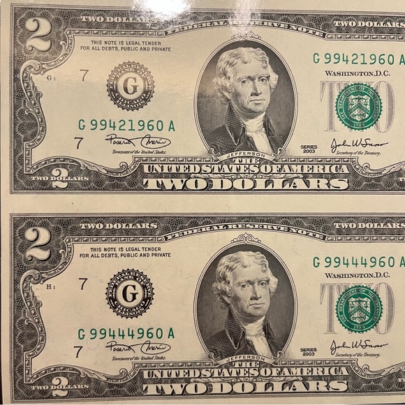Lot of 2 World Reserve Monetary Exchange Uncut Sheet $1 & $2 Dollar Bills 2003 - Picture 4 of 10